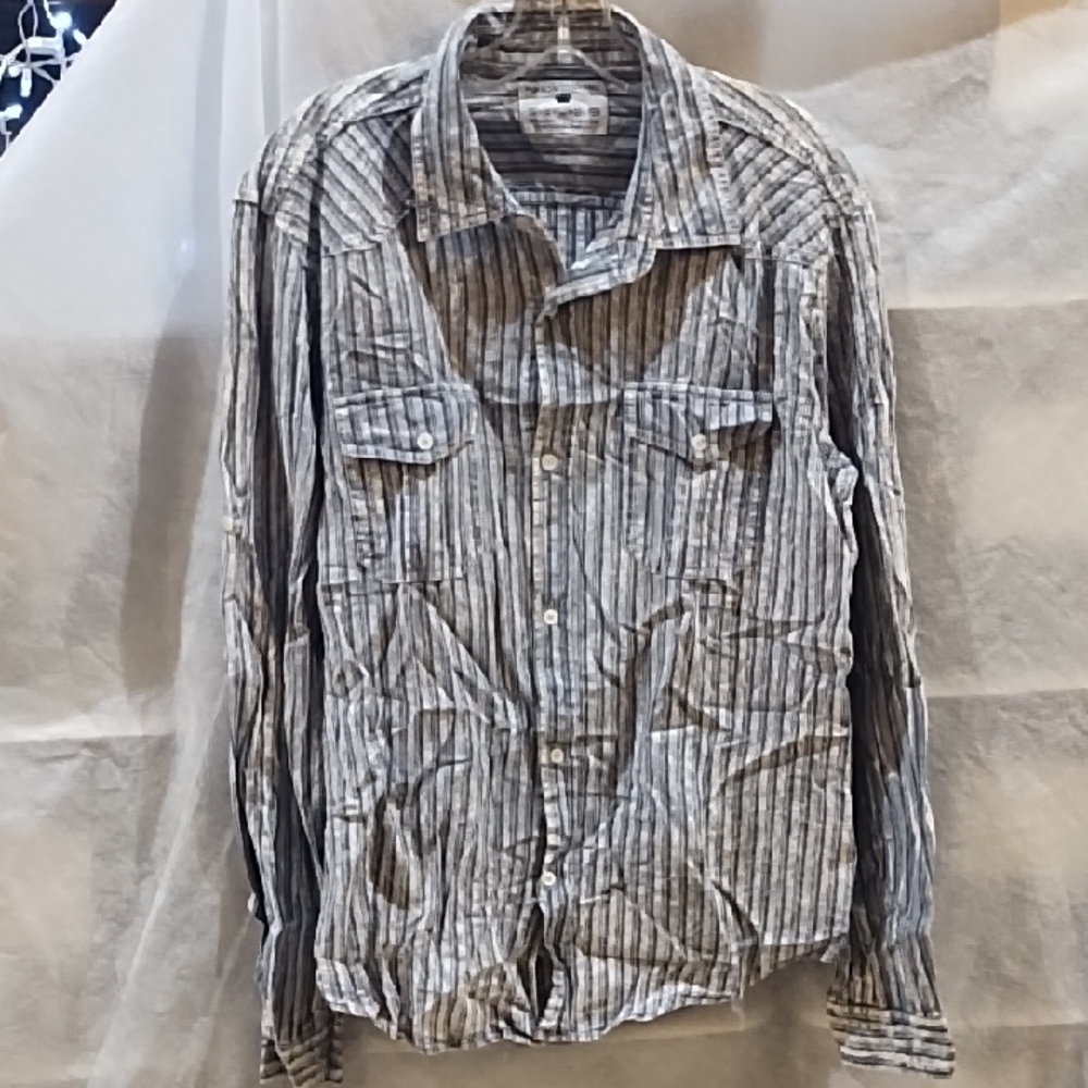 POP ICON CLOTHING Blue and Gray Striped Shirt